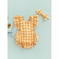 thumbnail image 2 of Arvbitana 0M 6M 12M 18M 24M Infant Baby Girl Plaid Romper Ruffles Sleeveless Back Cross Jumpsuit Headband 2PCS Outfits Summer Clothes, 2 of 9