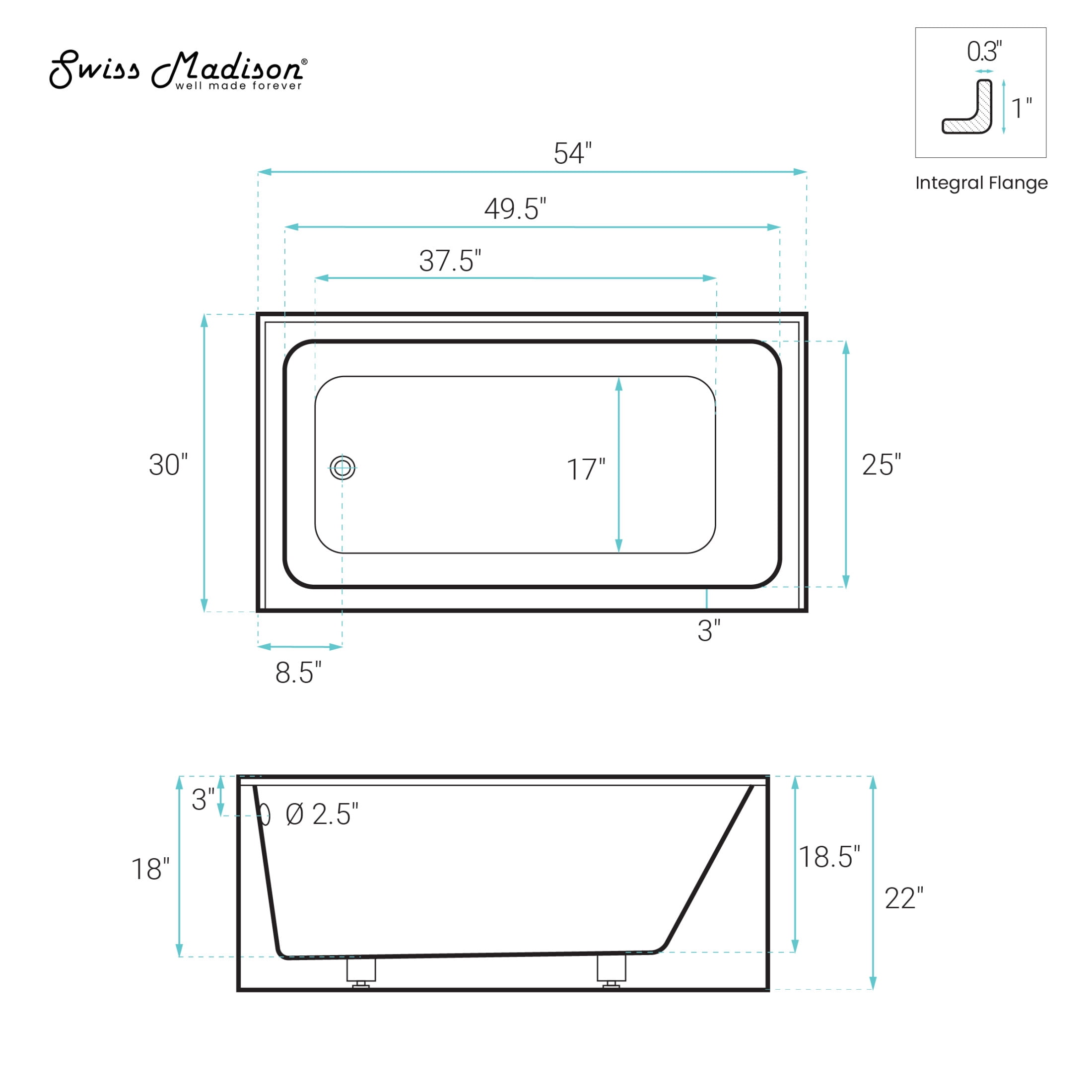 Voltaire 54 x 30 Skirted Left Drain Soaking Apron Bathtub in Glossy Black