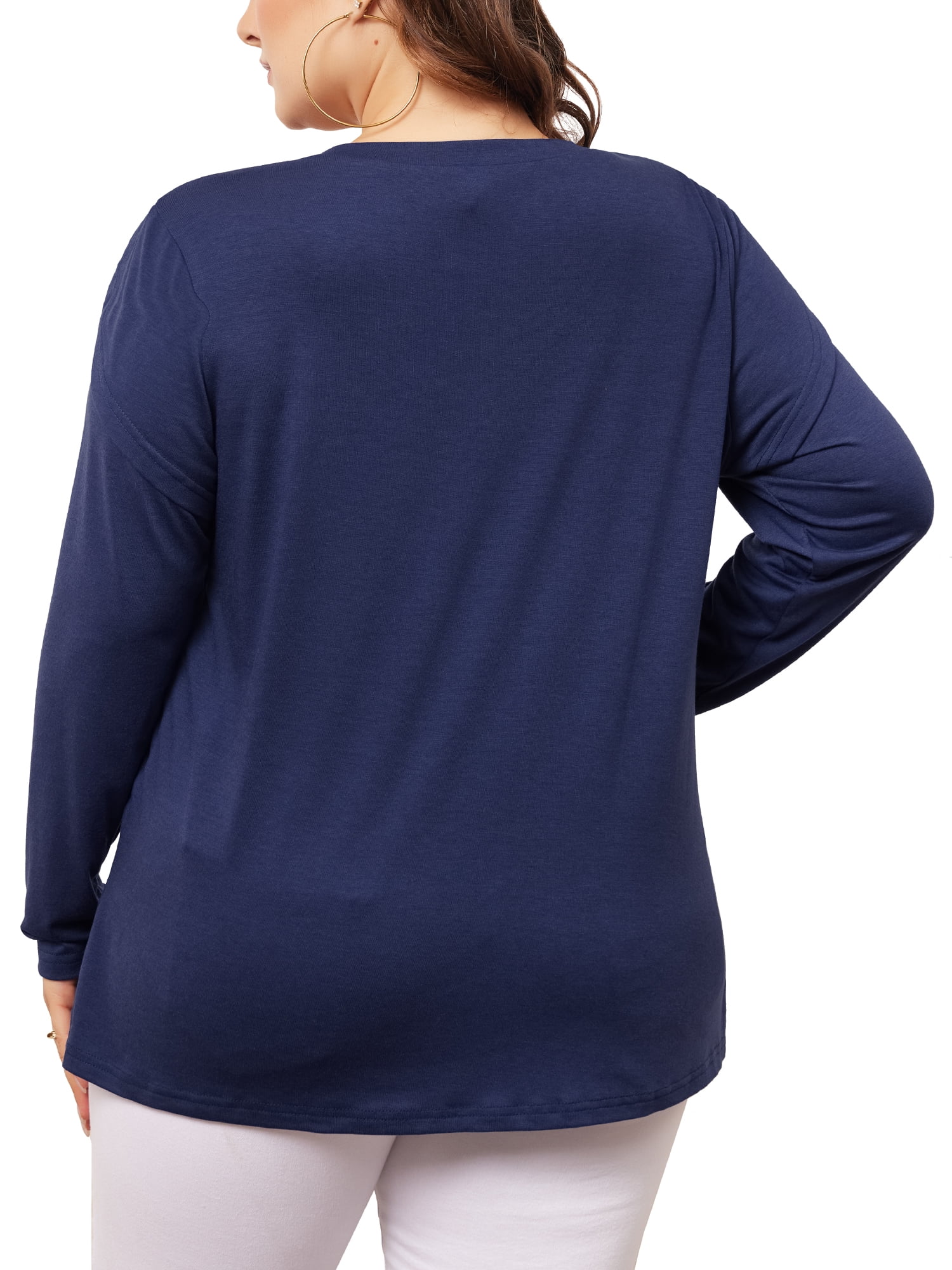 DARING DIVA Women's Plus V Neck Tulip Long Sleeve T-Shirt Casual Blouses 3X Navy Blue