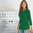 thumbnail image 4 of VDJ Fashion Tops for Women 3/4 Length Sleeve Round Neck Business Casual Solid Tee Shirts Elegant Green Dressy Shirts Size S, 4 of 10