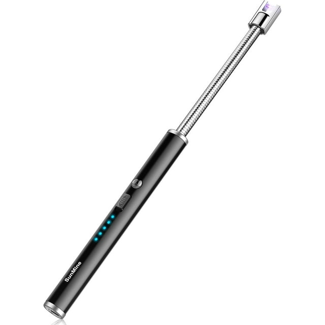 SunMine Briquet à Bougie Briquet Électrique à Arc Briquet USB Rechargeable avec Col Flexible à 360° Affichage LED pour Camping Cuisine BBQ Feux d'Artifice