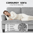 thumbnail image 4 of 3 Seater Sofa, 84"W Corduroy Sofa with Extra Deep Seats, Classic Modern Couch for Living Room,  Gray, 4 of 9
