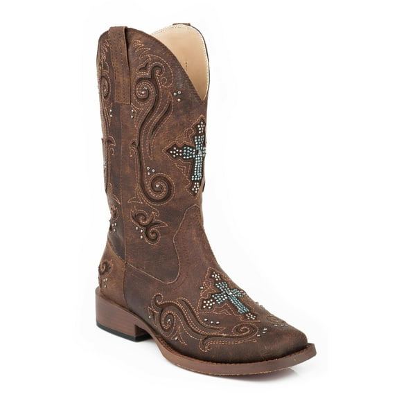 Roper Womens Faith Rhinestone Square Toe Cowboy  Mid Calf Boots