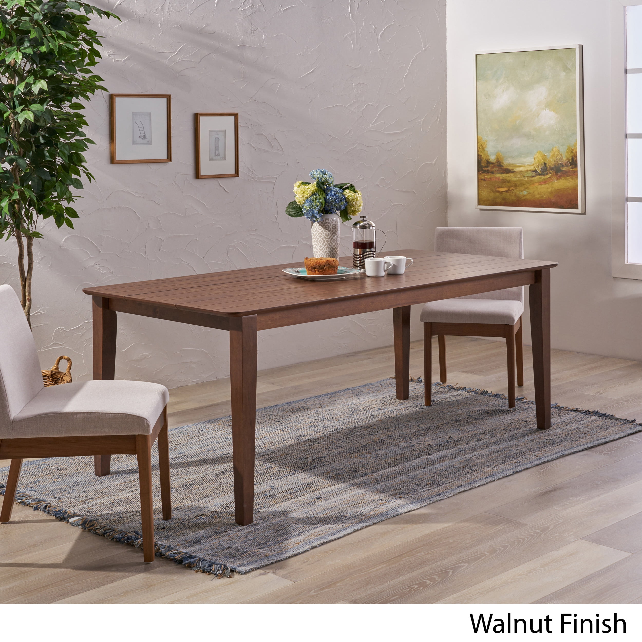 Noble House Lylah Indoor Rectangular 8 Seat Farmhouse Dining Table, Walnut Finish