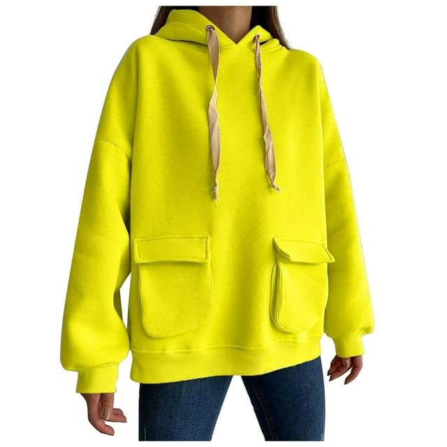 Timegard Chandails en Molleton pour Femmes à Capuche avec Cordon de Serrage, Chandail à Manches Longues, Tops Confortables pour l'Automne avec Poches