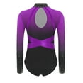 thumbnail image 4 of iixpin Kids Girls Long Sleeve Gymnastics Leotard Sparkly Rhinestone Cutout Back Figure Skating Dance Bodysuit Purple 14, 4 of 5