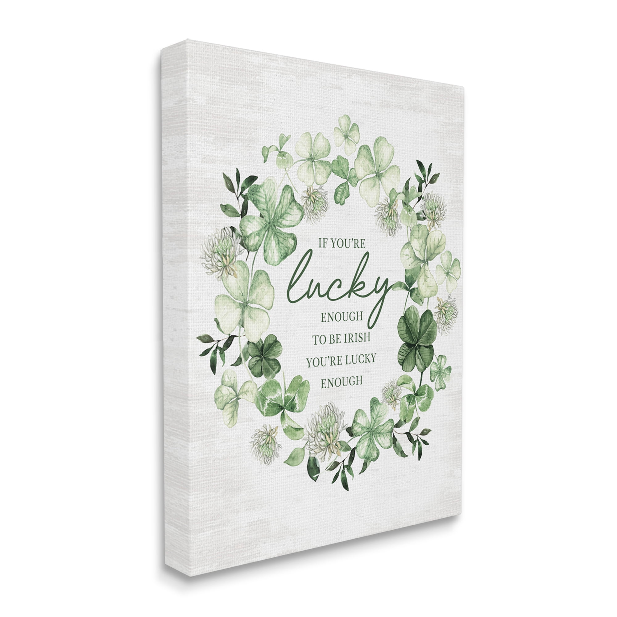 Stupell Industries Irish is Lucky Enough Wreath Botanical & Floral Painting Gallery Wrapped Canvas Art Print Wall Art, 24 x 30