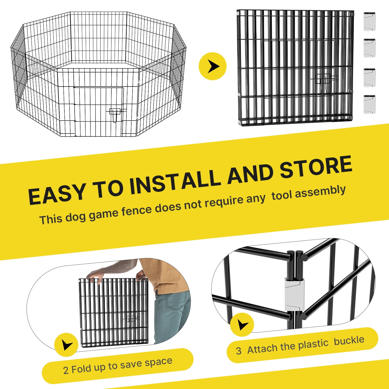 ZephyPaws 30in Dog Playpen,Foldable Metal Exercise Puppy Play Pen with 8Panels,Indoor/Outdoor Pen with Door for Dogs,Cats or Small Animals
