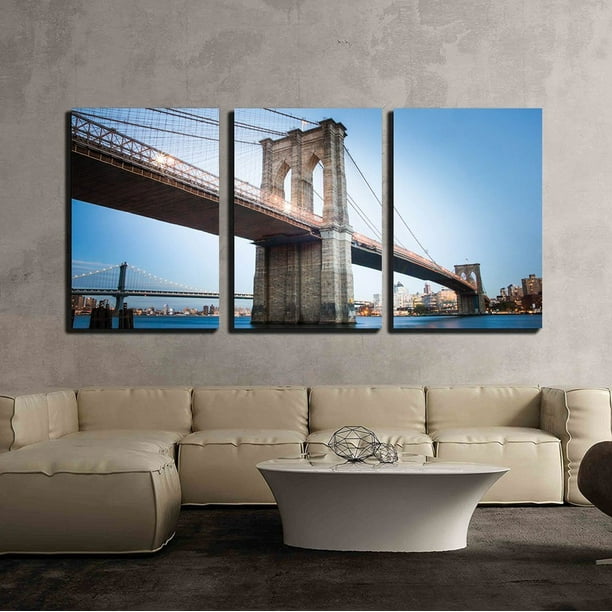 wall26 - 3 Piece Canvas Wall Art - Brooklyn Bridge in New York City ...