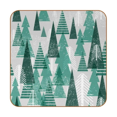 

OWNTA Winter Forest Pattern Premium 6-Piece Square Coaster Set in Microfiber Leather - Non-Slip & Absorbent Cup Mats