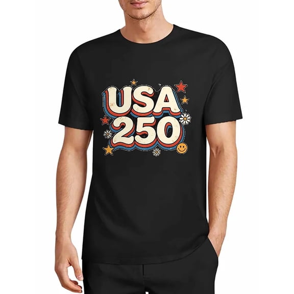 USPEED Retro Groovy USA 250 Graphic T-Shirt, 1776-2026 USA 250th Founding Anniversary Patriotic Short Sleeve Crewneck Tee, Cute Vintage National Pride Casual Top for Men Women