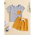 thumbnail image 2 of Bagilaanoe 2pcs Toddler Baby Boy Short Pants Set Short Sleeve Striped Print T Shirt Tops + Shorts 6M 12M 18M 24M 3T Kids Casual Summer Outfits, 2 of 9
