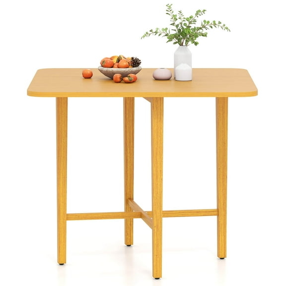 Costway Foldable Dining Table for 2-4 People Extendable Table with Rubber Wood Legs Natural