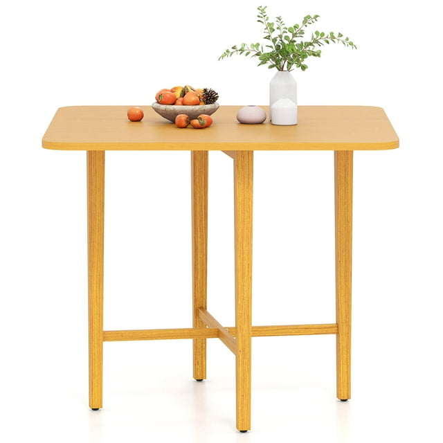 Costway Foldable Dining Table for 2-4 People Extendable Table with Rubber Wood Legs Natural