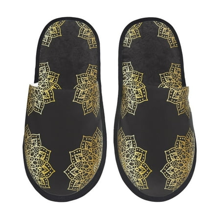 Balery Gold Mandala Slient Indoor Furry Fleece Comfort House Shoes Soft Non-Slip Home Shoes Cotton slippers House Slippers-- Medium