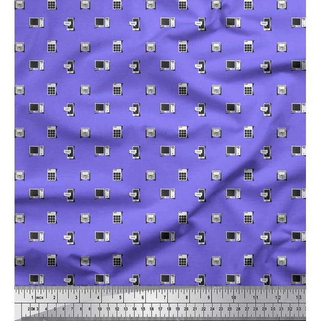 Soimoi Purple Poly Georgette Fabric Phone,Calculator & Monitor Hardware Print Fabric by the Yard 52 Inch Wide