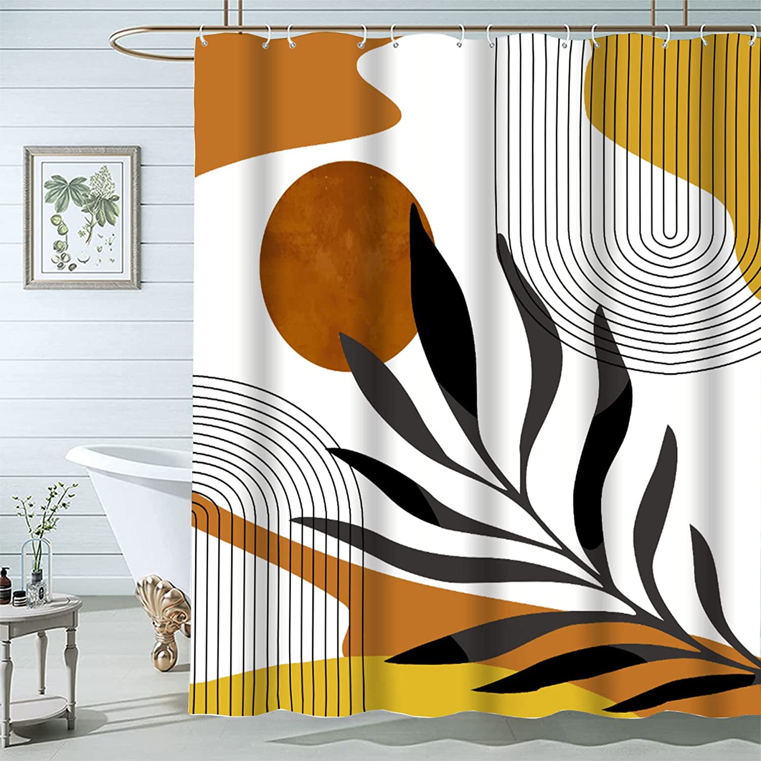 Mid Century Shower Curtain Abstract Shower Curtain Brown Boho Sun Shower Curtain Modern Orange