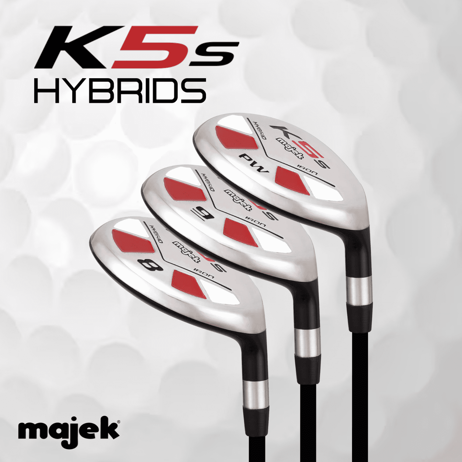 Majek Golf +1 inch Over Big & Tall Men's All True Hybrid Set, Includes: #8, 9, PW Regular Flex Graphite Shaft New Utility R Flex Club (Tall 6'0"+/+1" Over) Midsize Black Pro Velvet Grip
