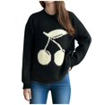thumbnail image 5 of Sakmal Fall Sweaters for Women Pullover Knit Black Tops Long Sleeve Crew Neck Cherry Print Casual Sweaters for Women, 5 of 5