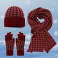 thumbnail image 2 of Yuanlong 3 Pack Sets Winter Warm Plaid Beanie Hats & Long Scarf Knitted Suits Outdoor Soft Comfortable Gloves 3 In 1 Set, 2 of 4