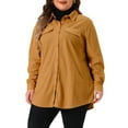 thumbnail image 4 of Agnes Orinda Plus Size Women's Corduroy Shirts Long Sleeve Button Down with Pocket Long Shackets Jacket 1X Yellow Brown, 4 of 6