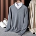 thumbnail image 5 of JTieacloth Big & Tall Mens Sweaters Male V Neck Sweater Simple Slim Fit Trend Underlay Shirt Men's Handsome Solid Color Knitting Shirt(Gray), 5 of 6