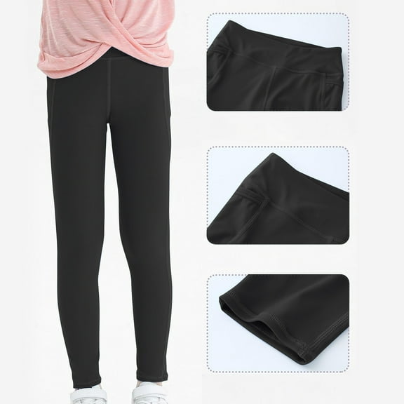 Loopsun Girls Leggings, Toddler Kids Comfortable Leggings For Girls Soft Breathability Pocket Yoga Pants Black 8-9 Years