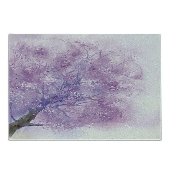 Flower Cutting Board, Dreamy Tree Body View Cloudy Details Love and Affection Valentines Inspired Motif, Decorative Tempered Glass Cutting and Serving Board, Small Size, Purple, by Ambesonne