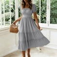 thumbnail image 2 of Vivianyo HD Women's Square Neck Midi Dress, Puff Sleeves with Layered Ruffles, A-Line Dress with A Cinched Waist and Pleats, Women's L, Sizes S-2XL, 2 of 6