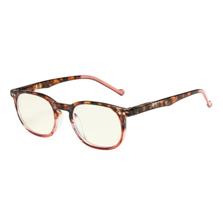 Eyekepper Spring Hinges Classic Retro Style Computer Eyeglasses(Yellow Tinted Lenses,Tortoise-Red,0.75)
