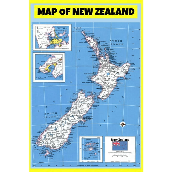 Map of New Zealand - Laminated Wall Map Poster Print Perfect for Classrooms and Homes - Vivid Imagery with Bright Colors - 18x24
