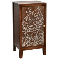 eHemco Tropical Monstera Door Accent End Table, Modern Retro Style, 16.5 x 14 x 31 Inches, Antique Walnut Finish