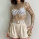 thumbnail image 5 of Top De Malla Transparente Señoras Beach Cover Up Blusa de manga larga Cami Top Streetwear Suit (Oro S) Kuymtek para Mujer oro T L, 5 of 8