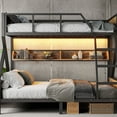 thumbnail image 6 of YIYADO Twin over Full Bunk Bed, Metal Bunk Bed with Storage Shelves and Lights, Space-saving & Noise-free Design, Woodgrain, 6 of 6