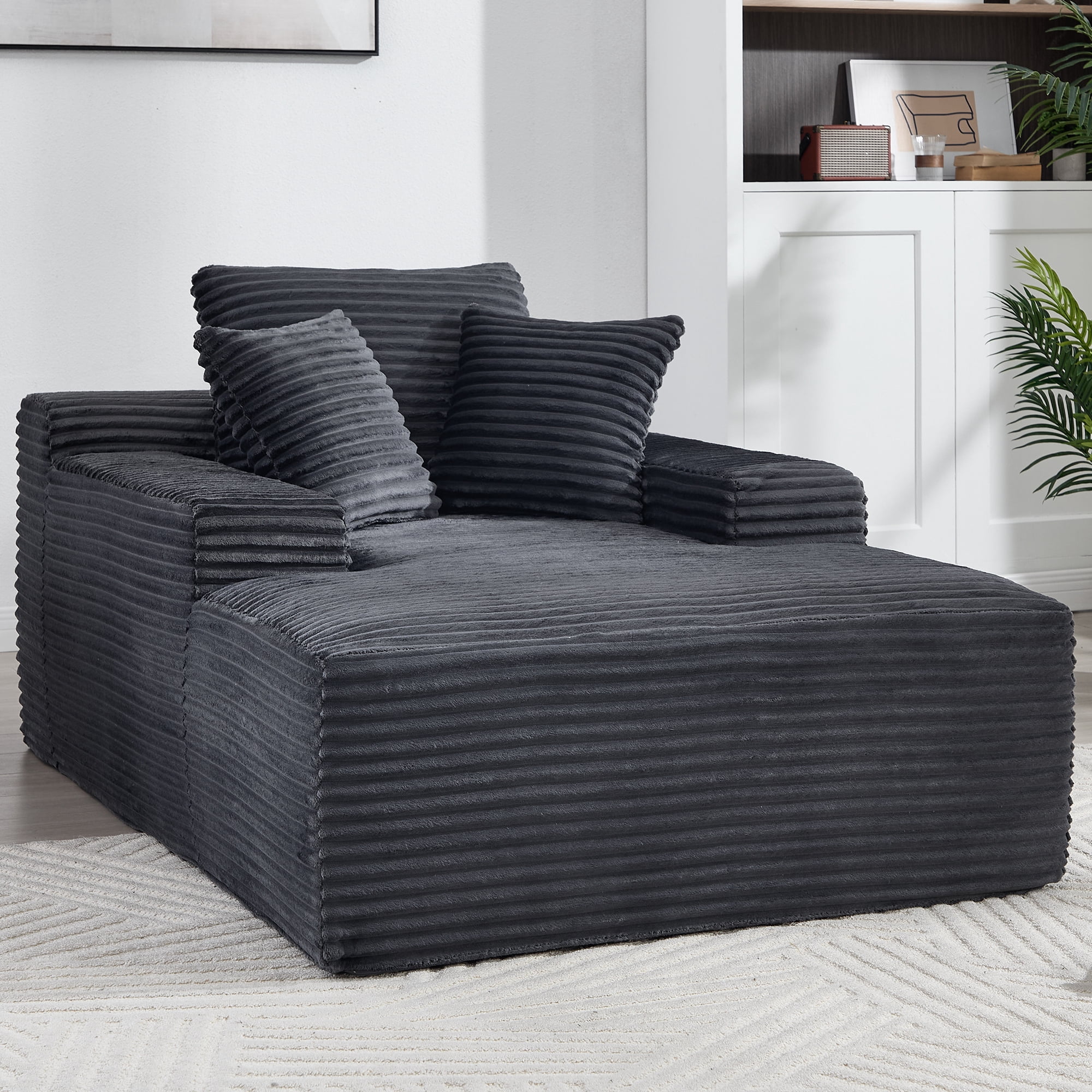 Leumius 67'' Oversized Chaise Lounge Chair Indoor,Cloud Plush Velvet Upholstered Deep Seat Sofa Bed with Back Cushion & Pillows,Cozy Sleeper Sofa Couch for Living Room, No Assembly Required,Dark Gray