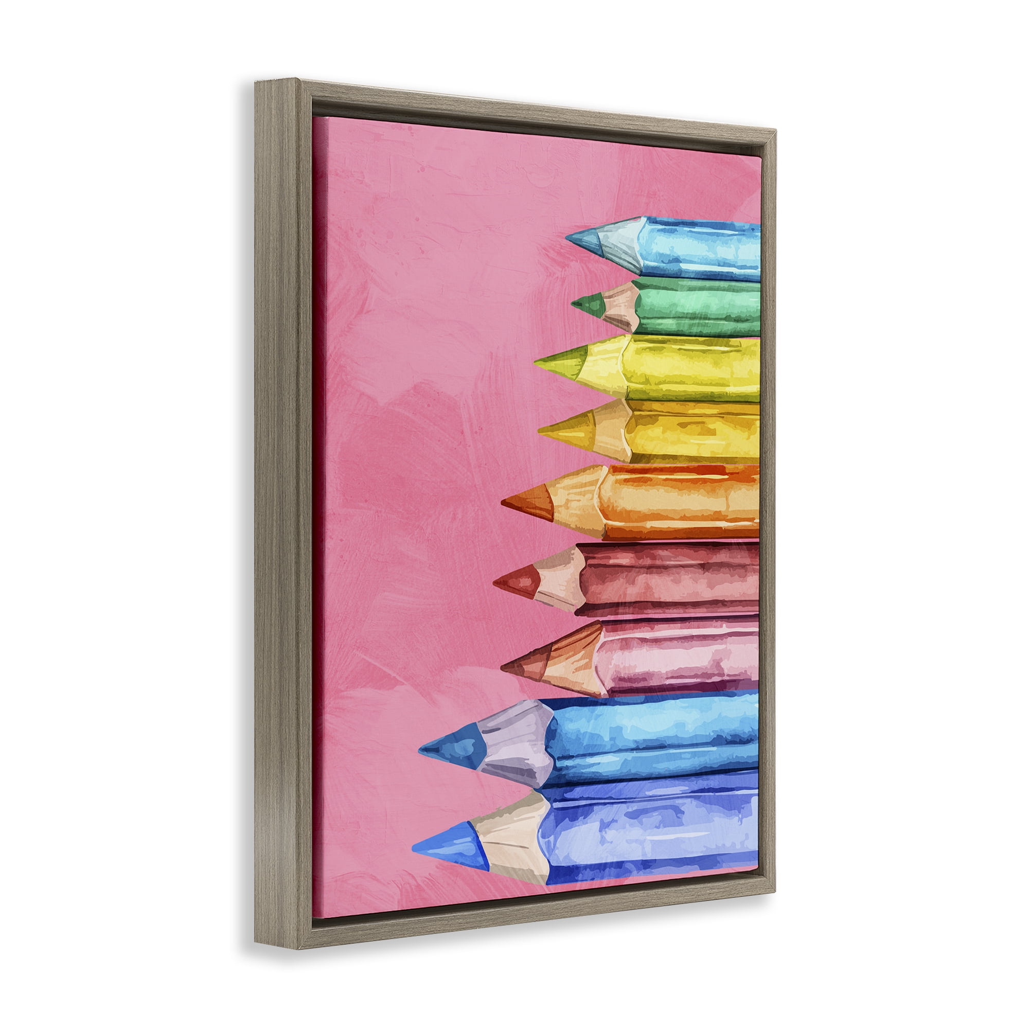 Stupell Industries Vibrant Pencils on Pink Brown Framed Floater Canvas Wall Art, design by Kim Allen