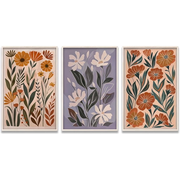 Hieng Boho Floral Wall Art Bedroom Decor Purple Botanical WildFlower Poster Canvas Painting Modern Bright Colorful Pictures Prints Living Room Office Bathroom Unframed