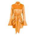 thumbnail image 4 of FcBaudy Robe Longue à Manches Longues Col en V, Robes d'Été pour Femmes, Robes pour Femmes Col en V Couleur Unie Montre Taille Creux Fesses Robe Courte à Manches Longues Robe pour Femmes, 4 of 7