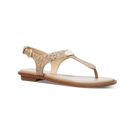 UPC 196238625754 product image for MICHAEL Michael Kors Women s Canvas Two Tone MK Plate T-Strap Thong Sandals | upcitemdb.com