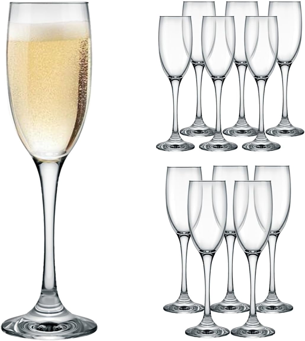 Set De Copas Flauta Champagne Para Sidra o Vino Espumoso Estilo Flauta Aptas Para Lavaplatos Vidrio 190 ML 6.5 Oz (12)