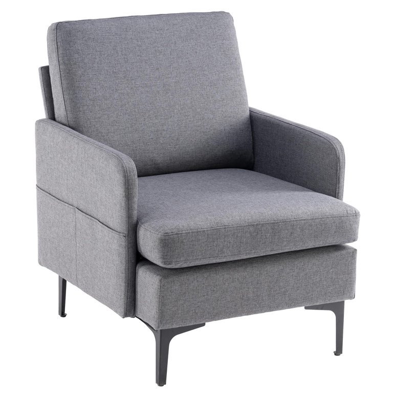 KANADEMONO Fabric Armchair グレー Ktaxon Fabric Armchair, Mid-Century Accent Chair with Side Bags