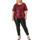 thumbnail image 2 of Blusas de fiesta metálicas holográficas de manga corta para mujeres de tallas grandes Agnes Orinda 2X Burdeos, 2 of 6