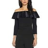 Adrianna Papell Ruffled Off-The-Shoulder Top, Black, Size 12, $109