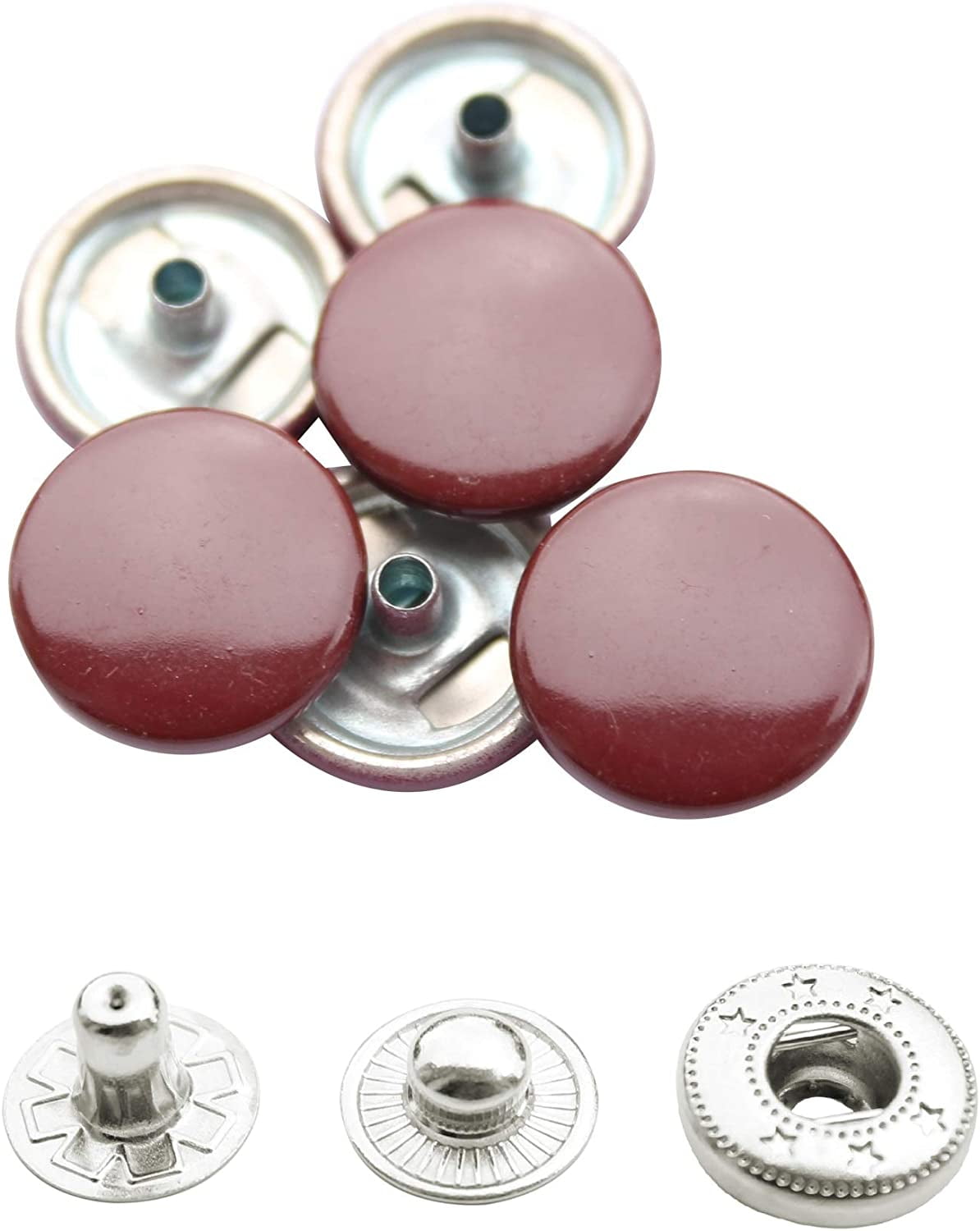Trimming Shop Wine 15mm S Spring Press Studs 4 Part, Metal Snap Fasteners, 10pcs