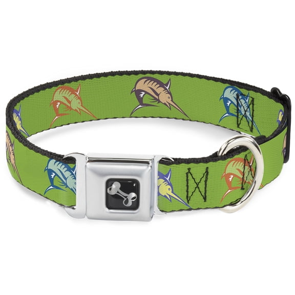 Buckle-Down Pet Collar, Dog Collar Metal Seatbelt Buckle, Marlin Green Multi Color, 9.5 to 13 Inches 1.0 Inch Wide