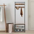thumbnail image 2 of 3-in-1 Metal Entryway Coat Rack with 2-Tier Shoe Bench and 10 Hooks, Industrial Standing Stand Hall Tree Closet Systems Storage Clothing Rack Shelf Organizer, 2 of 7