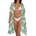 thumbnail image 4 of FKELYI Kimono Coverups for Women Soft Beach Cover Up Green Monstera Frangipani Flower Print Half Sleeve Summer Cardigan Bikini Cover Ups Resort Wear Casual Cruise Outfits, 4 of 6