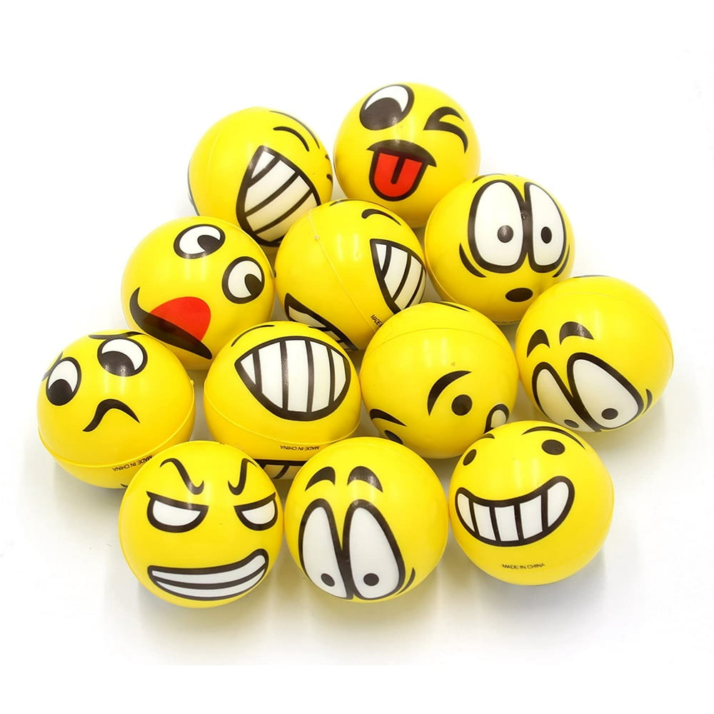 2.5 inches Set of 12 Jumbo Emoji Face Yellow Foam Soft Stress Novelty