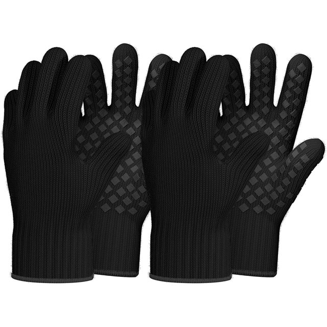Heat Resistant Gloves Oven Gloves - 2 Pairs Heat Resistant Black BBQ Gloves for Grilling Gloves Cooking Heat Resistant Gloves Kitchen Heat Gloves High Temp Grill Gloves with Silicone (Meta-Aramid)