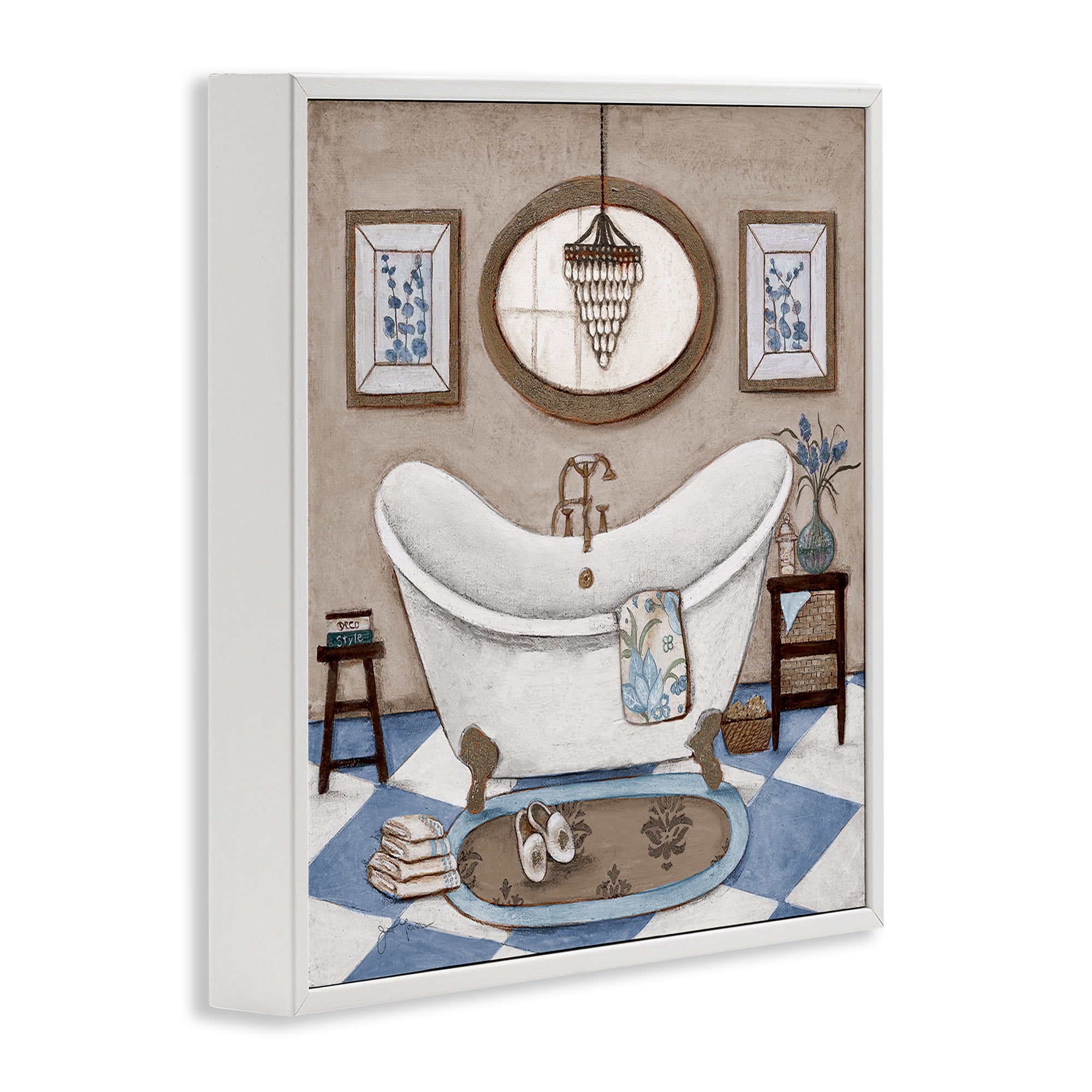 Stupell Industries Checkered Relaxing Bathtub White Framed Giclee Art, design by Janet Tava